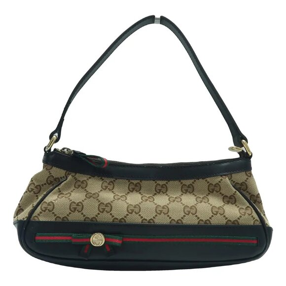 GUCCI Brown&Black Canvas Shoulder Bag 439-052825 - Picture 1 of 12